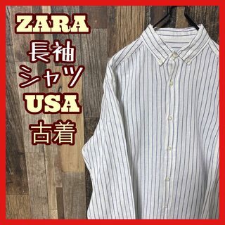 ZARA - ザラ メンズ ストライプ S ホワイト ボタンダウン シャツ 古着 90s 長袖
