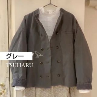 ツハルバイサマンサモスモス(TSUHARU by Samansa Mos2)のツハル  ダブルボタンレース貼りジャケット    グレー(ノーカラージャケット)