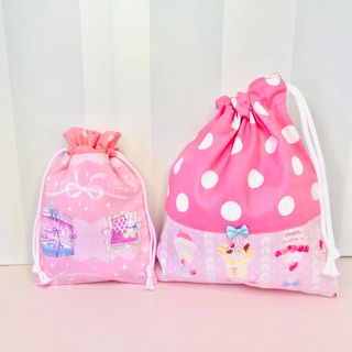 ハンドメイド●巾着●給食袋●コップ袋●マイルーム・うさぎパフェ●2枚組