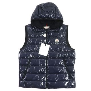 モンクレール(MONCLER)の未使用品▼MONCLER モンクレール 21SS LANGFORD ラングフォード ロゴワッペン・フード付き WZIP ダウンベスト ネイビー 2 ハンガー付き 正規品 メンズ(ダウンベスト)