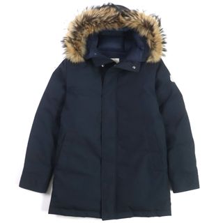 ピレネックス(Pyrenex)の美品▼Pyrenex ピレネックス ANNECY  アヌシー ロゴワッペン・ファー・フード付き ZIP ジャケット ダウンコート ネイビー M 正規品 メンズ(ダウンジャケット)