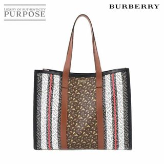 バーバリー(BURBERRY)のバーバリー BURBERRY モノグラム ストライプ トート バッグ PVC レザー ブラウン ブラック ホワイト 8019383 VLP 90230562(トートバッグ)