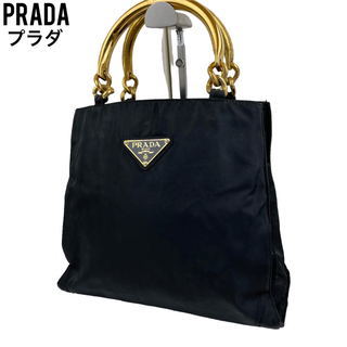 プラダ(PRADA)の✨美品　PRADA プラダ　トートバッグ　ブラック　メタルハンドル　ブラック　黒(ハンドバッグ)