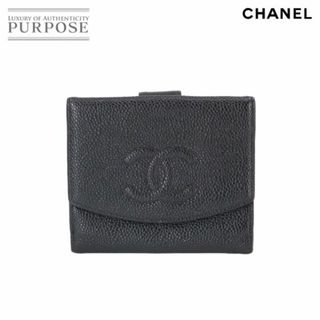 シャネル(CHANEL)のシャネル CHANEL ココマーク Wホック 二つ折り 財布 キャビアスキン レザー ブラック A13496 ゴールド 金具 ヴィンテージ VLP 90231756(財布)