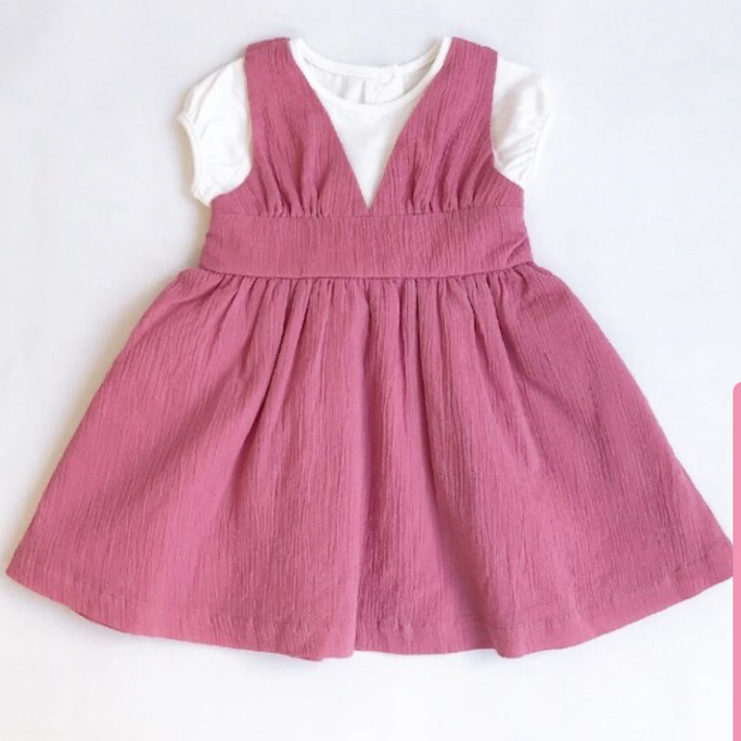 petit main(プティマイン)のpetit main ビッグリボンドッキングワンピース  キッズ/ベビー/マタニティのキッズ服女の子用(90cm~)(ワンピース)の商品写真