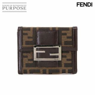 FENDI - 新品同様 フェンディ FENDI ズッカ柄 二つ折り 財布 キャンバス レザー ブラウン 31099 シルバー 金具 VLP 90231804