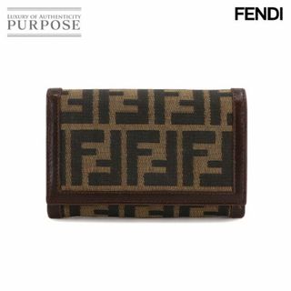 フェンディ(FENDI)のフェンディ FENDI ズッカ柄 二つ折り 財布 キャンバス レザー ブラウン 31052 シルバー 金具 VLP 90231806(財布)