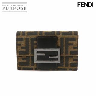 フェンディ(FENDI)のフェンディ FENDI ズッカ柄 二つ折り 財布 キャンバス レザー ブラウン 8M0036 シルバー 金具 VLP 90231809(財布)