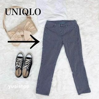 ユニクロ(UNIQLO)のUNIQLO ユニクロ クロップドレギンスパンツ M ストライプ柄(クロップドパンツ)