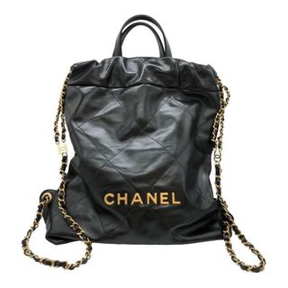 CHANEL - 　シャネル CHANEL CHANEL22 バックパック AS3859 ブラック ゴールド金具 カーフ カーフスキン レディース リュック・デイパック