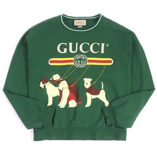 グッチ(Gucci)の美品□GUCCI グッチ 23SS 715919 ヴィンテージロゴ ドッグプリント コットンジャージー オーバーサイズ スウェットシャツ トレーナー グリーン XS イタリア製 正規品 メンズ 定価143,000円(スウェット)