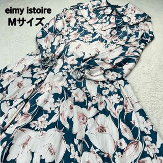 エイミーイストワール(eimy istoire)のエイミーイストワール✨リボンカラーフレアワンピース フラワープリント Mサイズ(ロングワンピース/マキシワンピース)