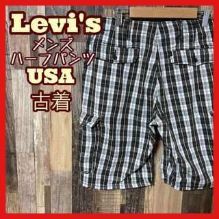リーバイス(Levi's)のリーバイス チェック メンズ L カーゴ ハーフ ロゴ パンツ 古着 90s(ショートパンツ)