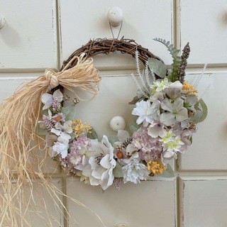 フラワーリース、ハンドメイド、母の日花、結婚式、玄関壁掛けインテリア雑貨、造花(リース)