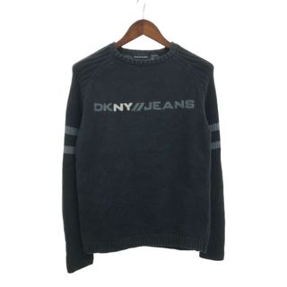 DKNY JEANS ディーケーエヌワイジーンズ セーター ラグランスリーブ 刺しゅう ブラック (メンズ S) 中古 古着 Q3243(ニット/セーター)