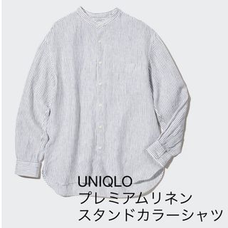 ユニクロ(UNIQLO)のUNIQLO リネンシャツ　ノーカラー　メンズ　サイズL(シャツ)