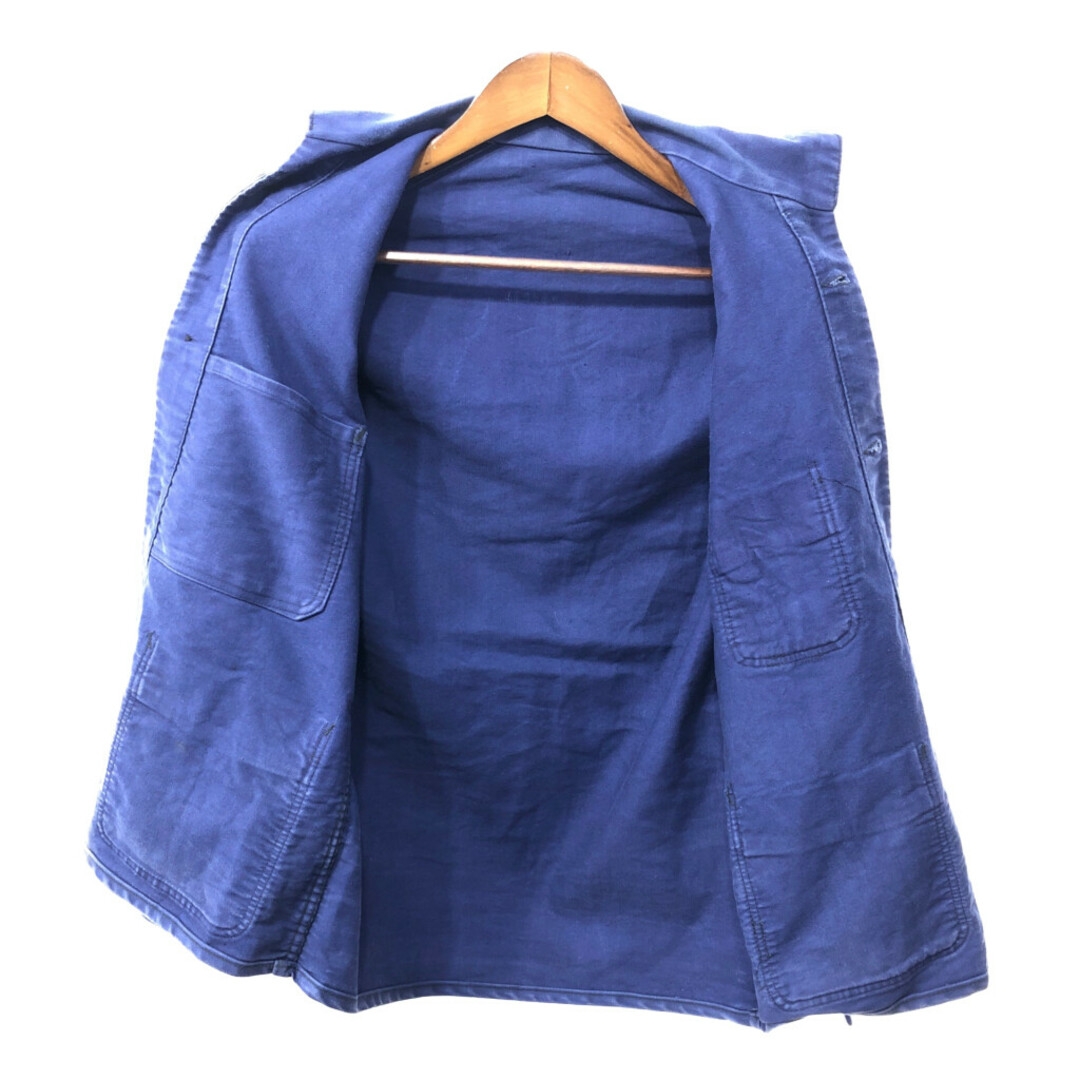 フレンチワーク モールスキン ワークジャケット ユーロ ブルー (メンズ M相当) 中古 古着 Q3583 メンズのジャケット/アウター(その他)の商品写真