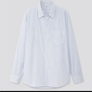 ユニクロ(UNIQLO)のエクストラファインコットンブロードストライプシャツ（レギュラーカラー・長袖）XL(シャツ)