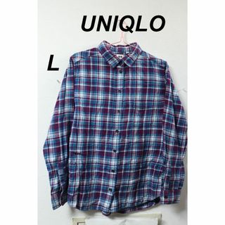 ユニクロ(UNIQLO)のプロフ必読UNIQLOチェックネルシャツパープル/カジュアル良好L(シャツ/ブラウス(長袖/七分))