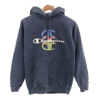 チャンピオン(Champion)のChampion × SUPREME チャンピオン シュプリーム オーセンティック ロゴ スウェット パーカー ネイビー (メンズ MEDIUM) 中古 古着 Q3611(パーカー)