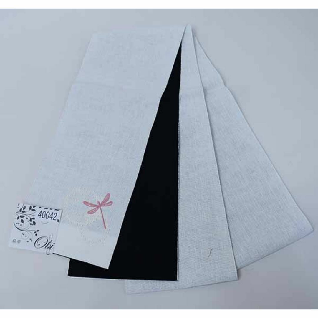 半幅帯 麻帯 浴衣帯 本麻 日本製 とんぼ柄刺繍 白色×黒 NO40042 レディースの水着/浴衣(浴衣帯)の商品写真