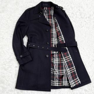 バーバリーブラックレーベル(BURBERRY BLACK LABEL)の美品 L バーバリーブラックレーベル トレンチコート ウール 黒 ノバチェック(トレンチコート)