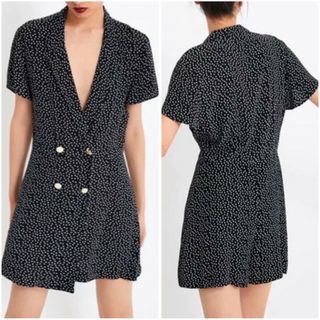 ザラ(ZARA)のザラ Zara ドット柄 ミニワンピース スカパン 水玉 セットアップ 黒 M(ミニワンピース)