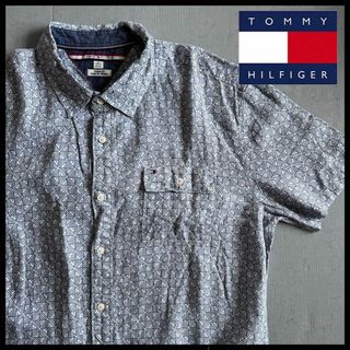 トミーヒルフィガー(TOMMY HILFIGER)のトミーヒルフィガー 総柄 シャツ 刺繍 ワンポイントロゴ オーバーサイズ 古着(シャツ)