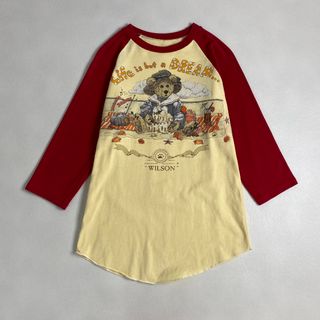 【ラグランＴシャツ　アニマル　プリントデザイン　クリーム　赤　オレンジ】(Tシャツ(長袖/七分))