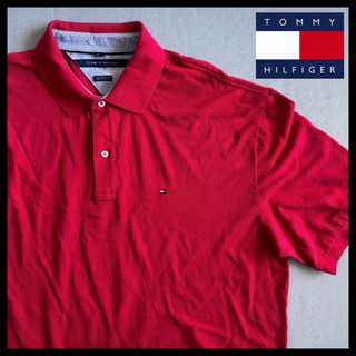 トミーヒルフィガー(TOMMY HILFIGER)のトミーヒルフィガー ポロシャツ 半袖 刺繍 ワンポイントロゴ オーバーサイズ 赤(ポロシャツ)