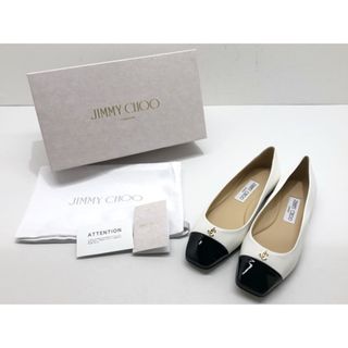 JIMMY CHOO - JIMMY CHOO(ジミーチュウ) LENI FLAT レザー フラット シューズ パンプス MILK / BLACK ホワイト/ブラック サイズ37 約24.0cm 【B0426-007】