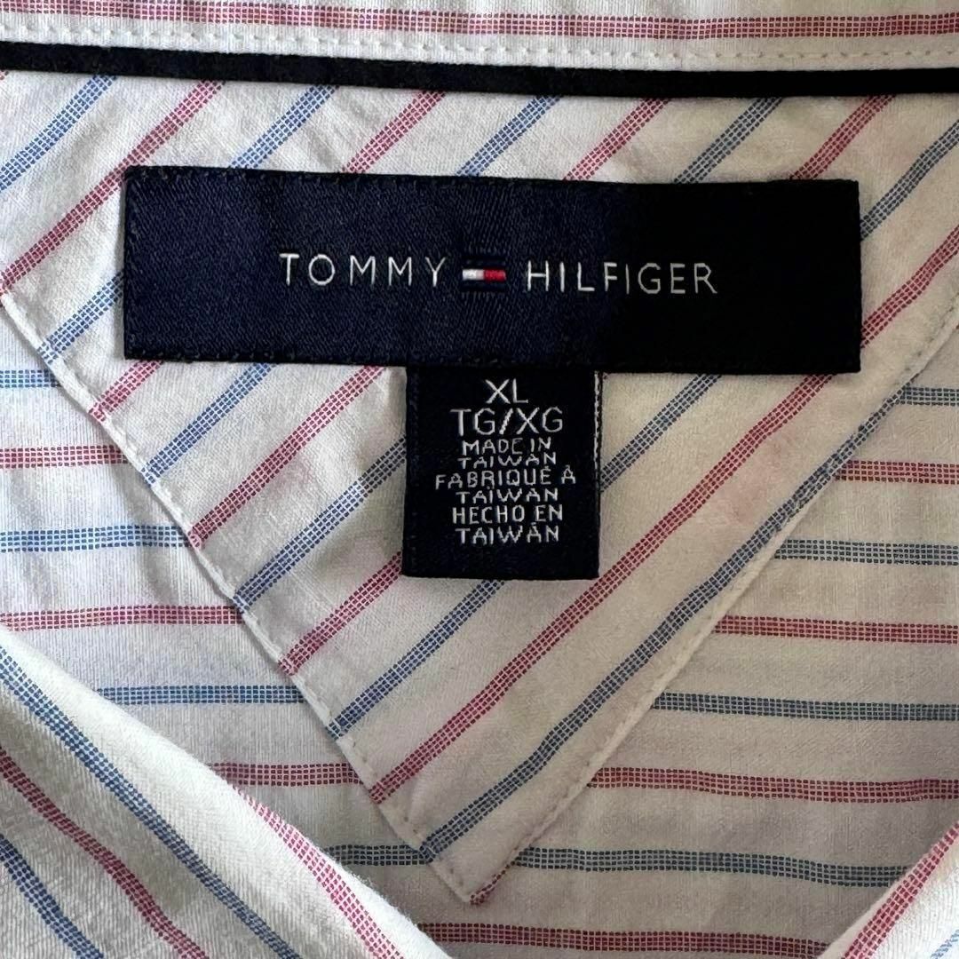 TOMMY HILFIGER(トミーヒルフィガー)のトミーヒルフィガー ストライプシャツ 半袖 オーバーサイズ 刺繍 ワンポイント メンズのトップス(シャツ)の商品写真