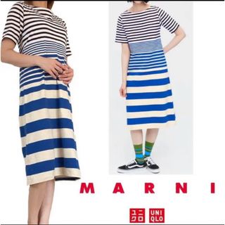 ユニクロ(UNIQLO)のUNIQLO×MARNI ボーダーワンピース M (ひざ丈ワンピース)