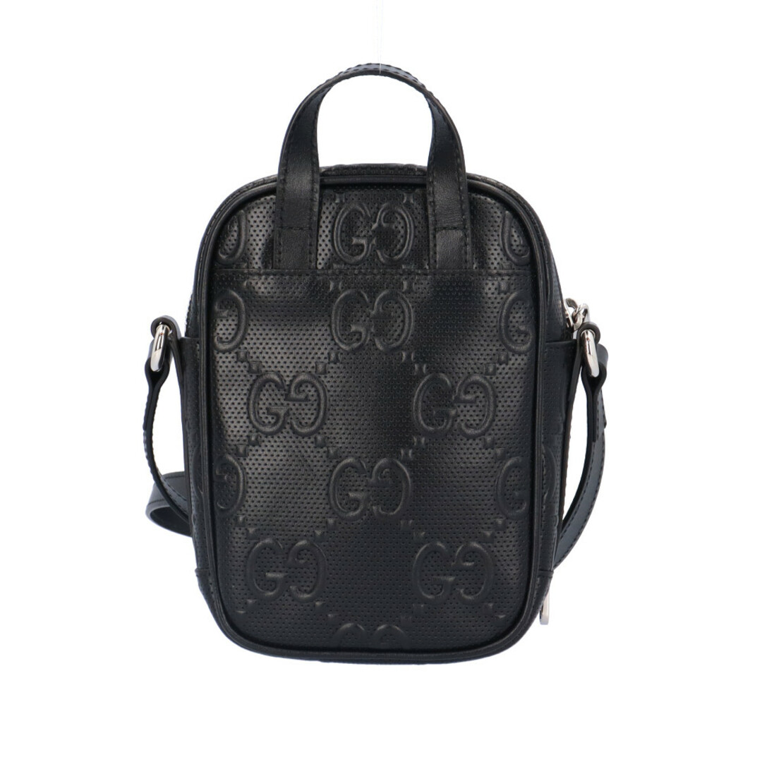 Gucci(グッチ)のグッチ GGエンボス ショルダーバッグ レザー 658553 0416 ブラック メンズ GUCCI  中古 メンズのバッグ(ショルダーバッグ)の商品写真