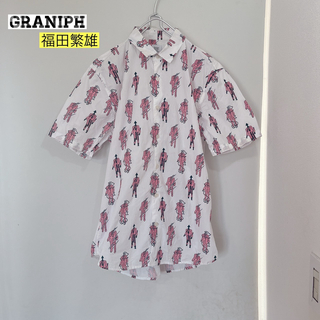 Design Tshirts Store graniph -  【美品♡】graniph ×福田繁雄　総柄シャツ　半袖　Lサイズ