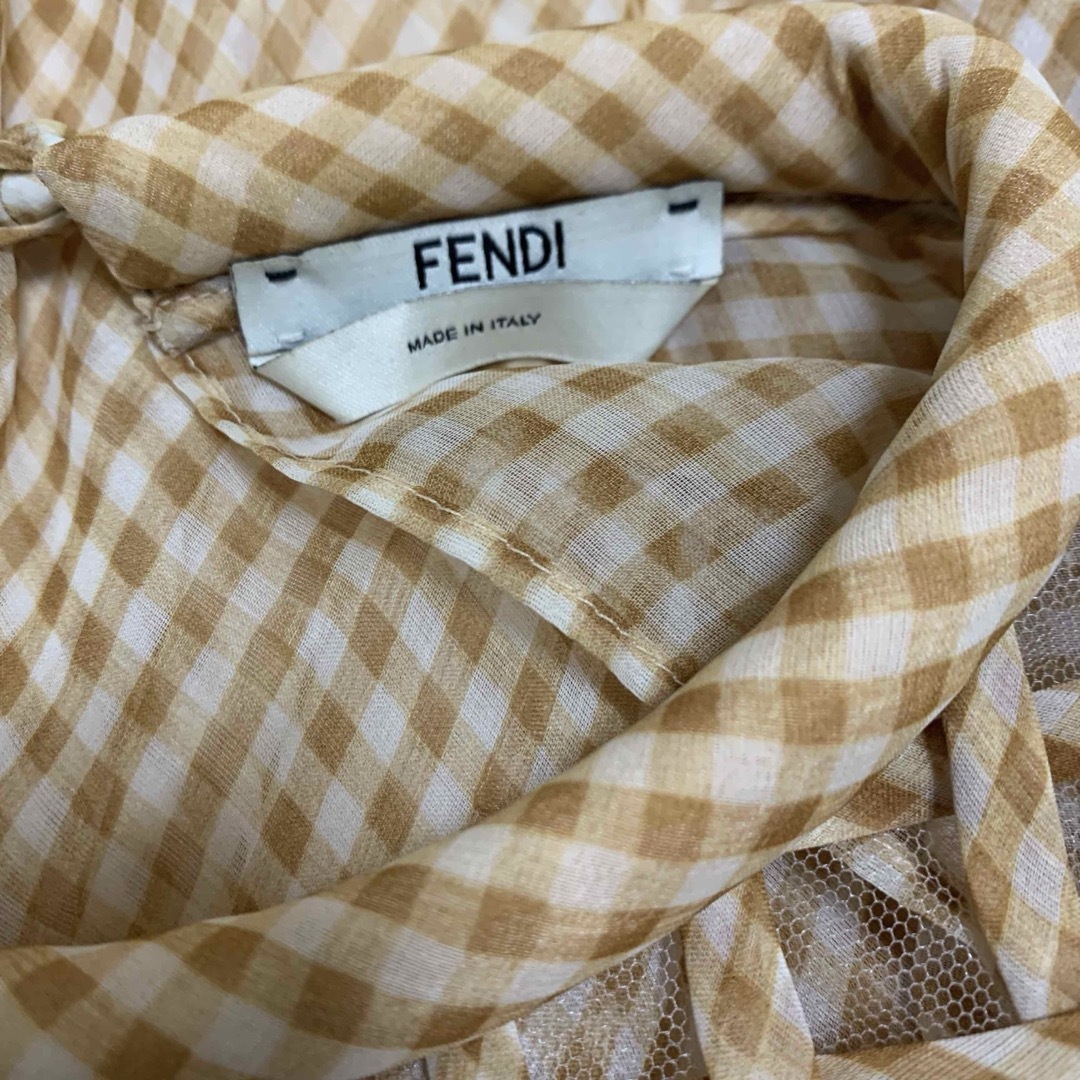 FENDI(フェンディ)の定価約42万　FENDI オークイエロー　チェック　ラティス　ワンピース レディースのワンピース(ロングワンピース/マキシワンピース)の商品写真