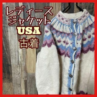 レディース ブルゾン ニット パステル M USA古着 90s 長袖 ジャケット(その他)