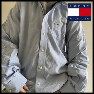 トミーヒルフィガー(TOMMY HILFIGER)のUSA古着 トミーヒルフィガー シャツ 長袖 刺繍 ビックサイズ 太アーム 水色(シャツ)