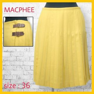 MACPHEE - 美品 マカフィー プリーツ スカート 膝丈 ラップ フリンジ ダブルベルト 黄