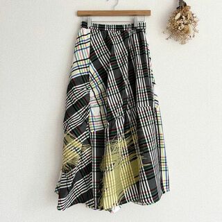 慈雨 センソユニコ チェック アシンメトリー パッチワーク デザインスカート(ロングスカート)