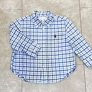 ラルフローレン(Ralph Lauren)のラルフローレン 長袖 チェックシャツ 水色 12M 80cm キッズ ベビー(ブラウス)