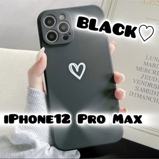 【iPhone12promax】iPhoneケース ブラック ハート 手書き 黒(iPhoneケース)