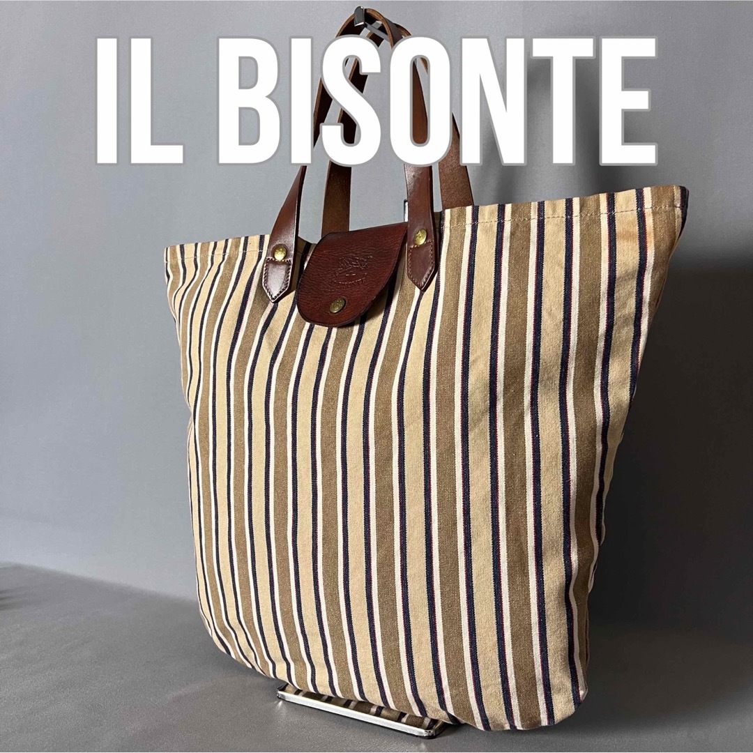 IL BISONTE(イルビゾンテ)のIL BISONTE イルビゾンテ レザーフラップ キャンバス トートバッグ メンズのバッグ(トートバッグ)の商品写真