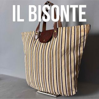 IL BISONTE - IL BISONTE イルビゾンテ レザーフラップ キャンバス トートバッグ