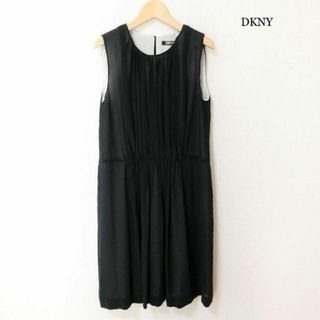 DKNY - 美品 DKNY シルク ギャザー ストレッチ 膝丈 ノースリーブ ワンピース