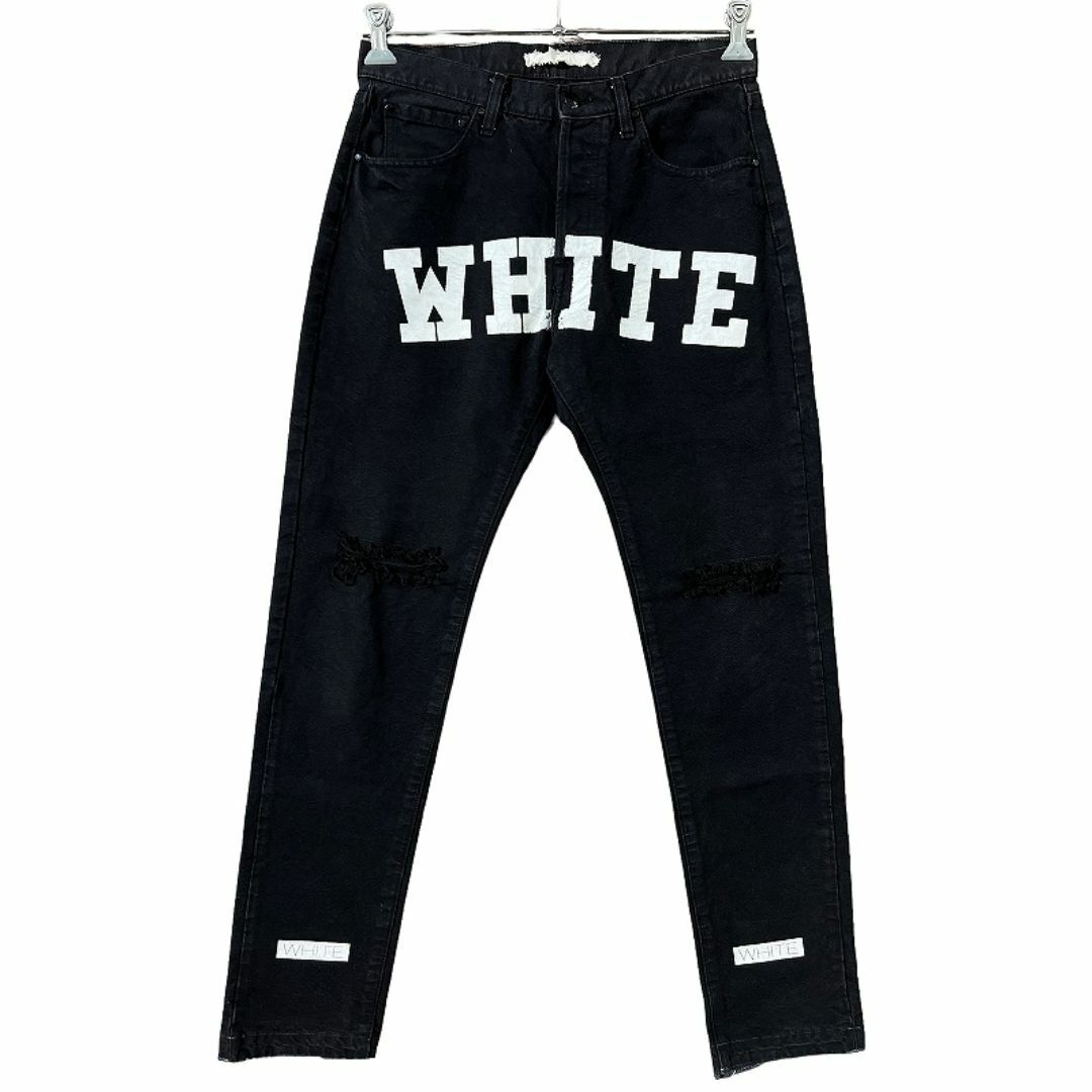 OFF-WHITE(オフホワイト)の初期 オフホワイト 15ss ロゴ ペンキ ニークラッシュ ブラック デニム L メンズのパンツ(デニム/ジーンズ)の商品写真