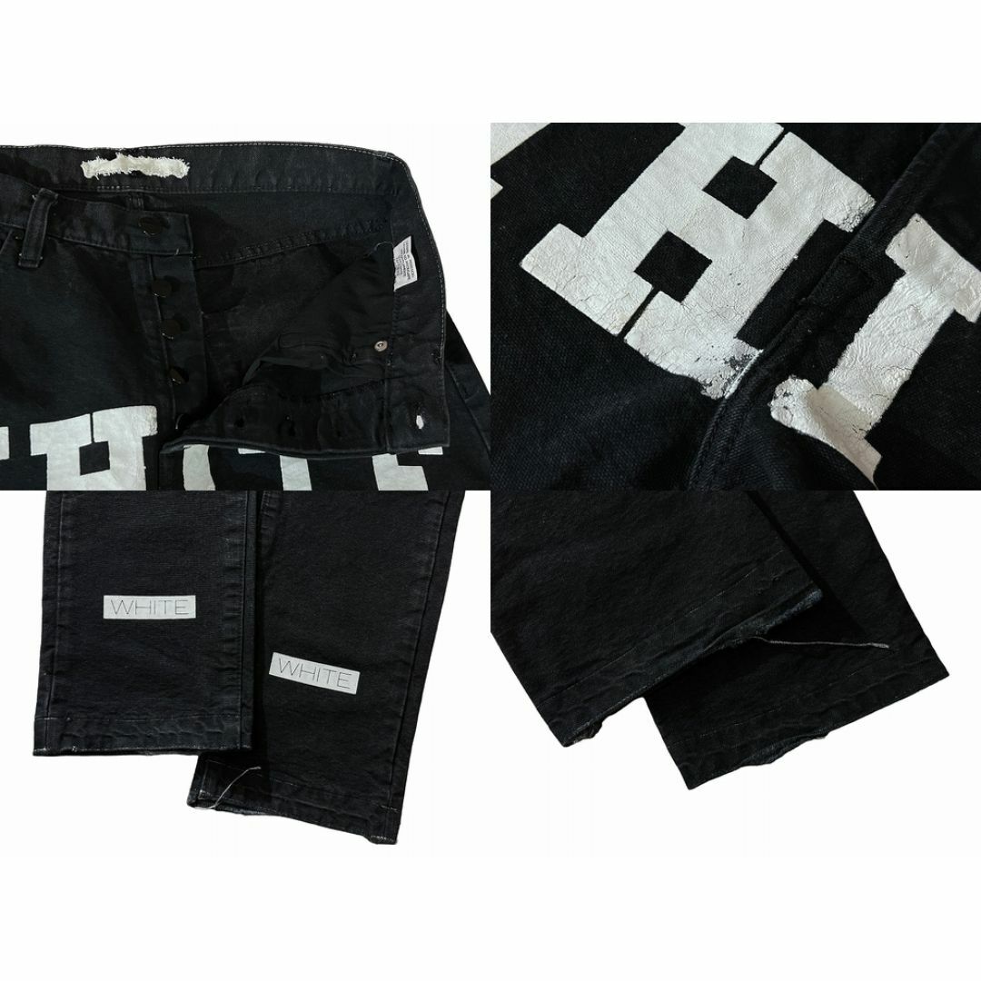 OFF-WHITE(オフホワイト)の初期 オフホワイト 15ss ロゴ ペンキ ニークラッシュ ブラック デニム L メンズのパンツ(デニム/ジーンズ)の商品写真