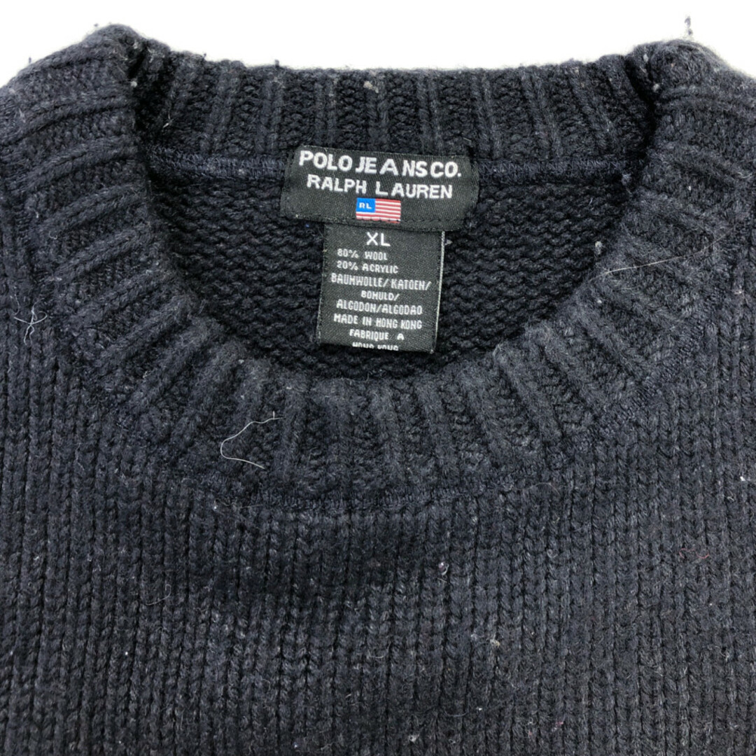 POLO RALPH LAUREN(ポロラルフローレン)の90年代 POLO JEANS ポロジーンズ 星条旗 セーター 大きいサイズ ブラック (メンズ XL) 中古 古着 Q3668 メンズのトップス(ニット/セーター)の商品写真