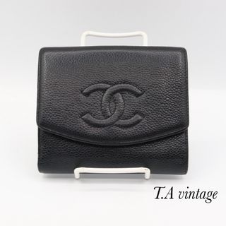 シャネル(CHANEL)のシャネル　キャビアスキン　Wホック　折り財布　ブラック(財布)