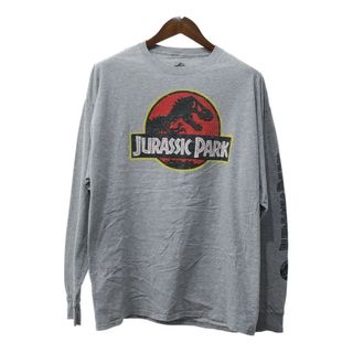 JURASSUC WORLD JURASSUC PARK 長袖Ｔシャツ 大きいサイズ キャラクター 映画 グレー (メンズ 2XL) 中古 古着 Q3685(Tシャツ/カットソー(七分/長袖))